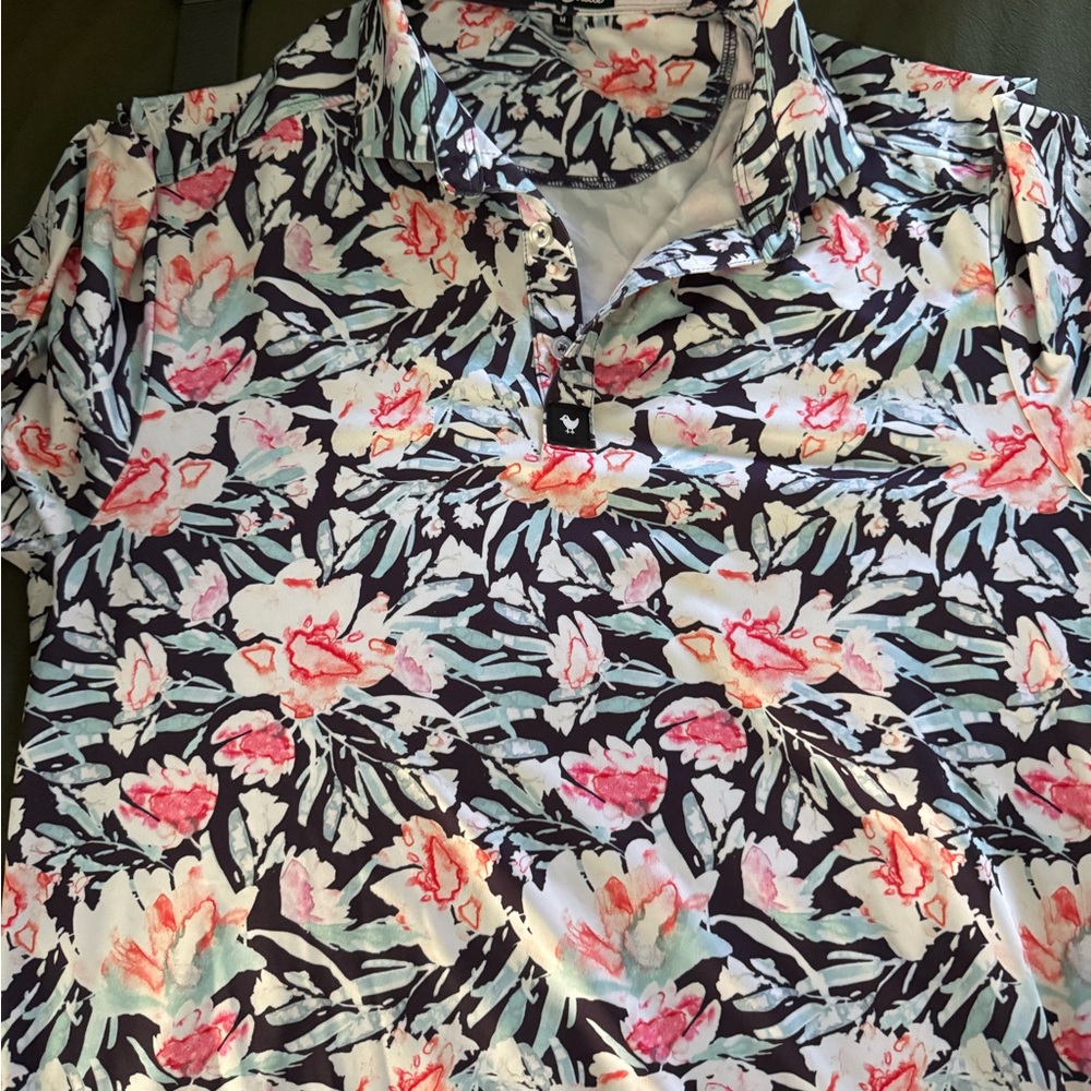 Bad Birdie Floral Collared Top in Navy, Pink & Mint